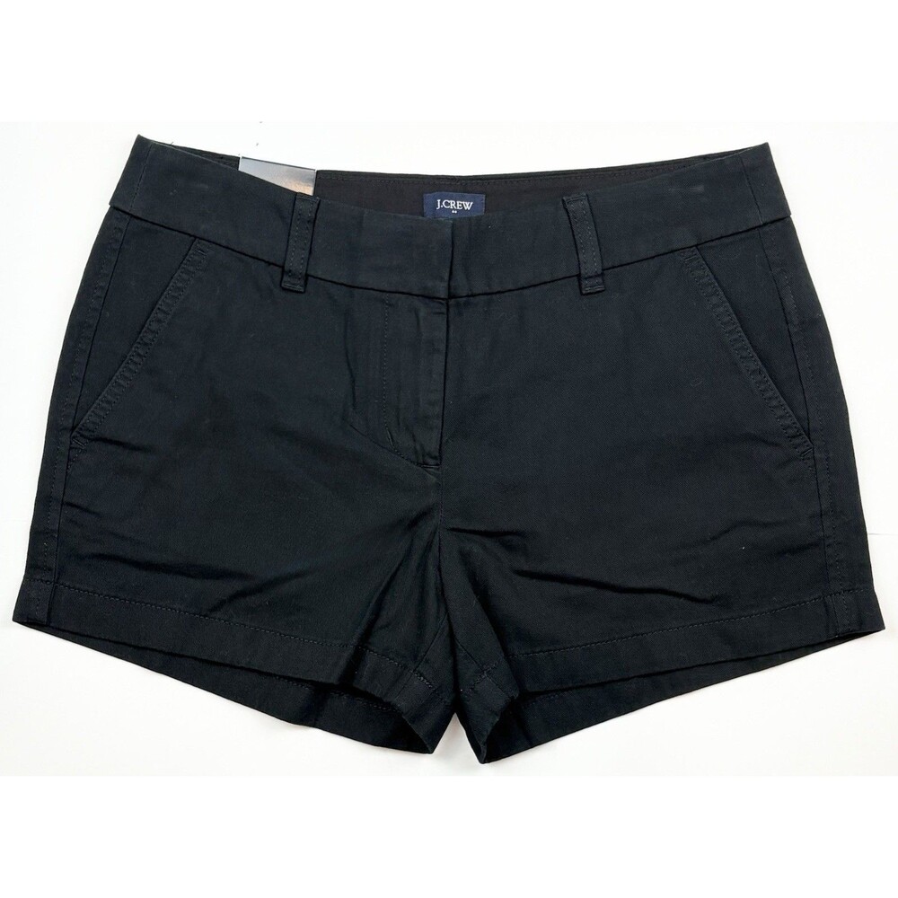 J Crew Women's Shorts Black Cotton Flat Front Chino Size 2 Classic Staple NEW